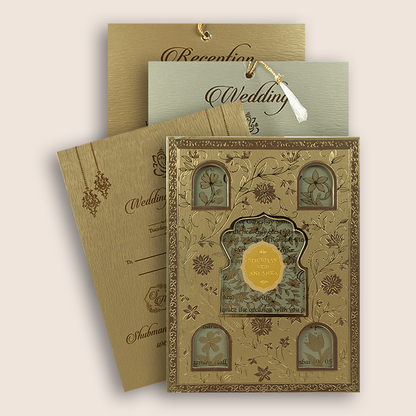 Gold Floral Laser Cut Wedding Invitation - KRB10141