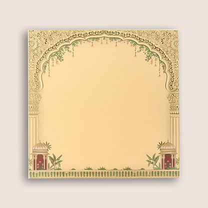 Maroon Jharokha Padded Laser Cut Wedding Card - KAA06250