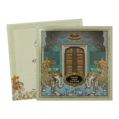 Blue Royal Floral Palace Wedding Card-KNKD8109