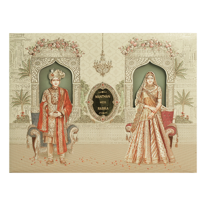 Cream Bride Groom Palace Wedding Invitation Box - KSI63960