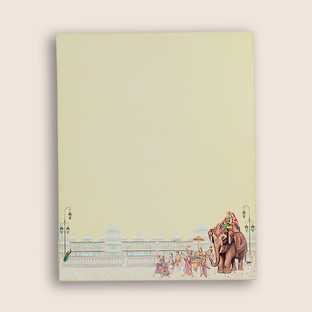 White Royal Elephant Baraat Wedding Card - KAA05140