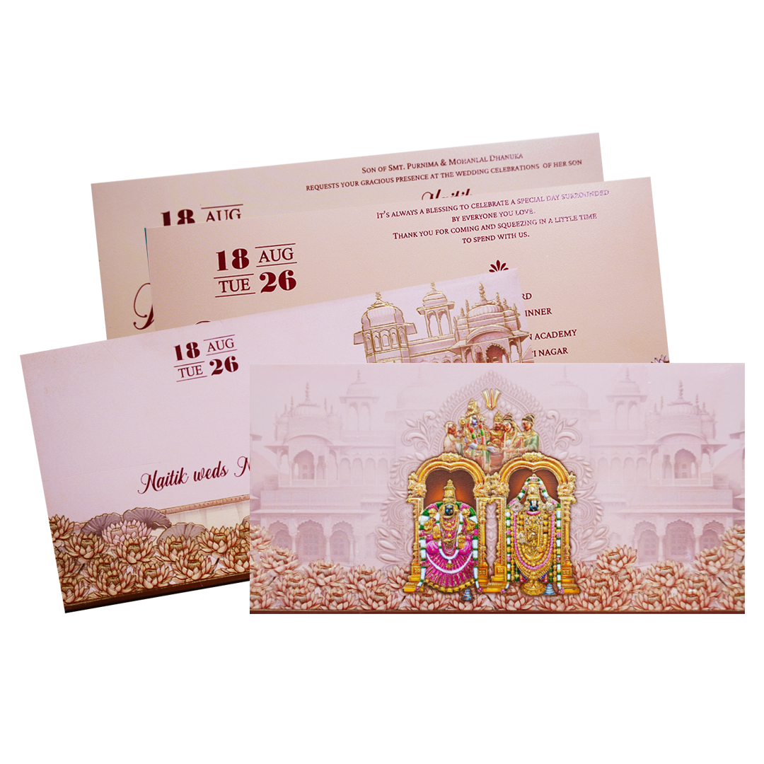 Pink Gold Embossed Balaji Padmavathi Wedding Invitation Card-KPR06490