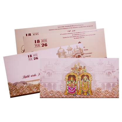 Pink Gold Embossed Balaji Padmavathi Wedding Invitation Card-KPR06490