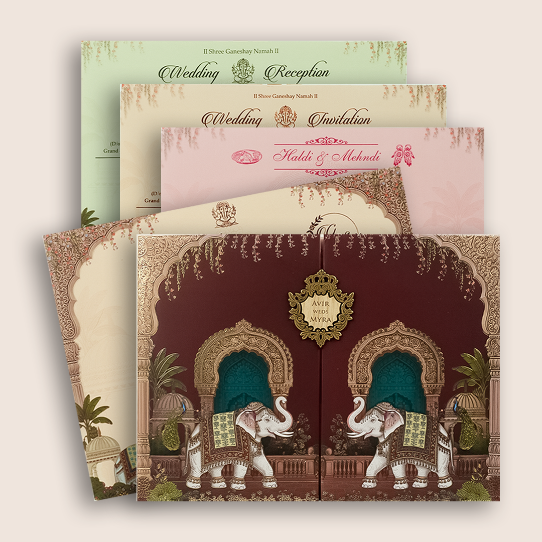 Maroon Padded  Door Style Wedding Invitation - KSH18970
