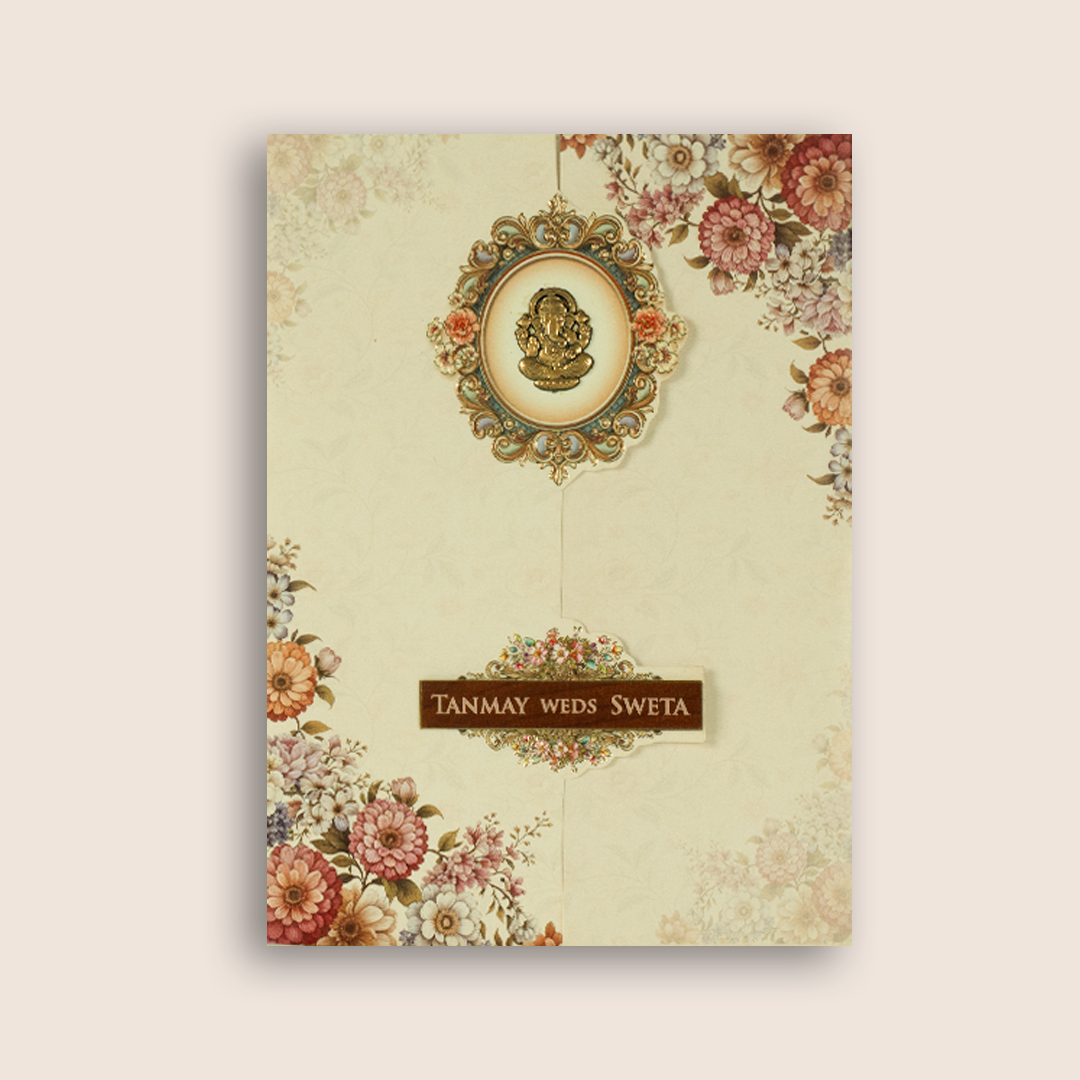 Cream Floral Door Style Marriage Card - KSH73460