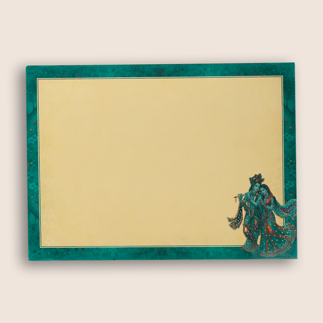 Blue Padded Radha Krishna Door Style Wedding Card - KAA06030