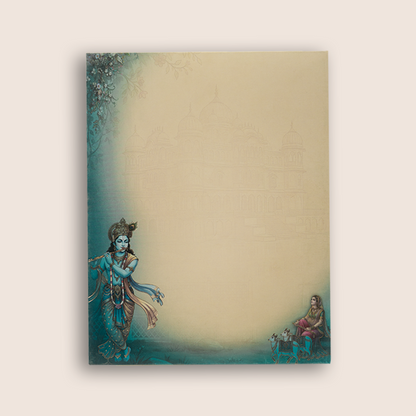 Blue Radha Krishna Padded Wedding Card -  KAA05710