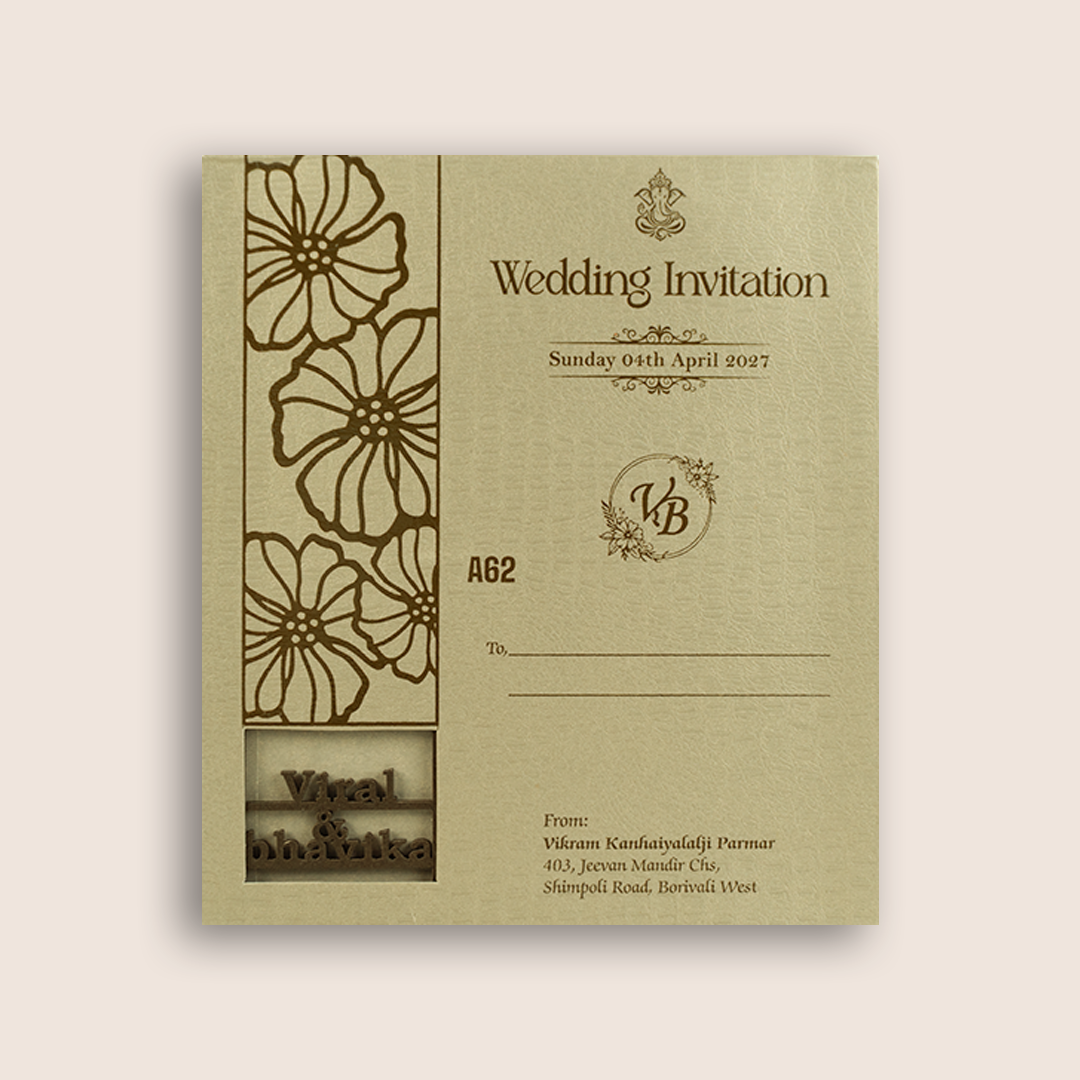 Brown Floral MDF Laser Cut Wedding Card - KMARA620