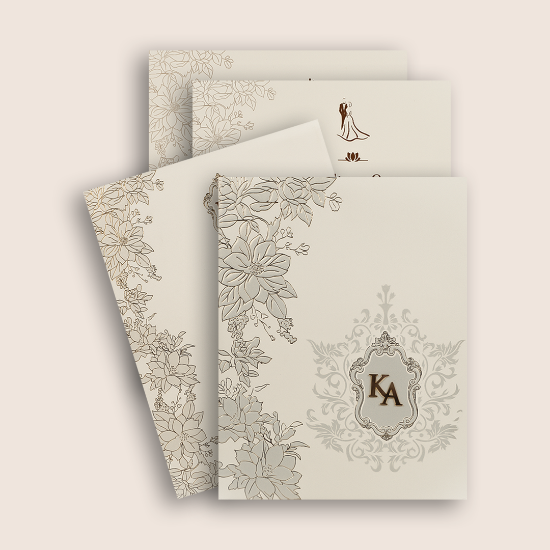 White Embossed Floral Padded Invitation Card - KPR010230