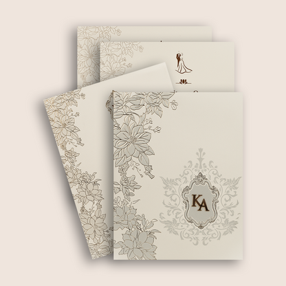 White Embossed Floral Padded Invitation Card - KPR010230