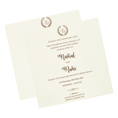 White Musical Ganesha Padded Wedding Card-KRE28270