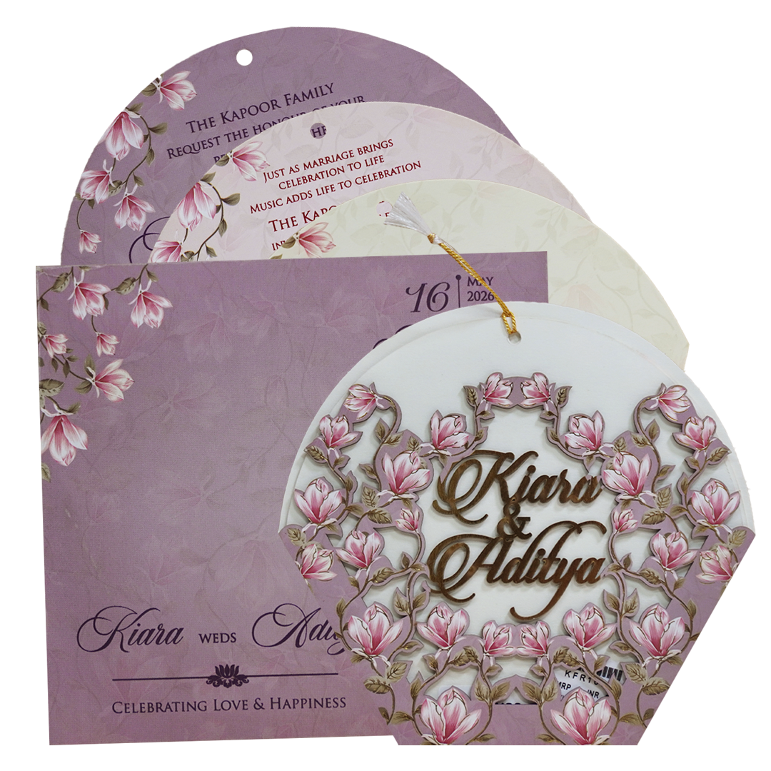 Lavender Floral Laser-Cut Hexagonal Wedding Card - KFR16100