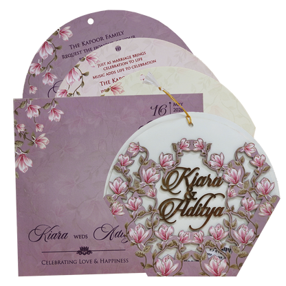Lavender Floral Laser-Cut Hexagonal Wedding Card - KFR16100