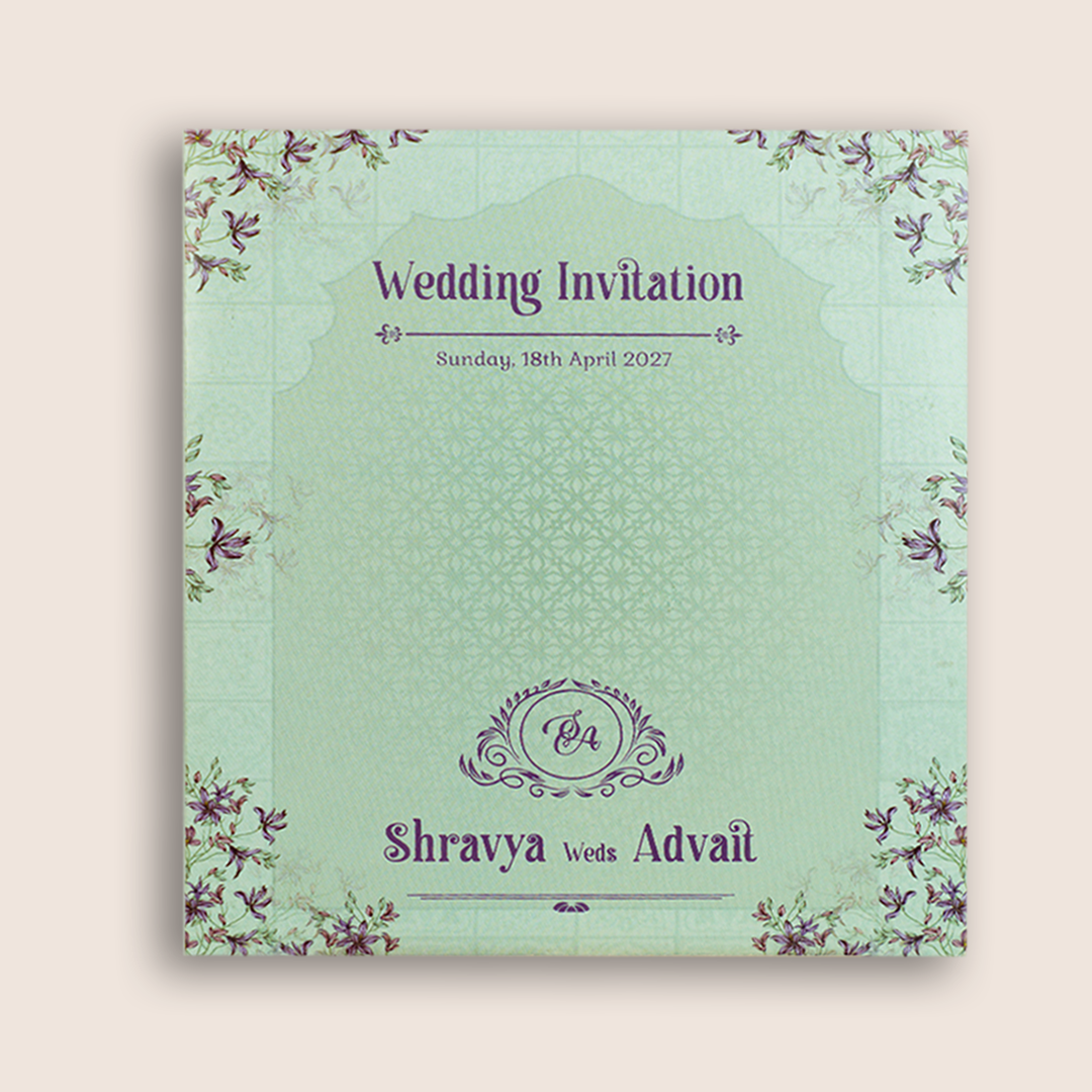 Green Floral Door Style Marriage Card - KVN07620