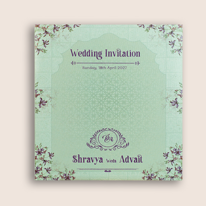 Green Floral Door Style Marriage Card - KVN07620