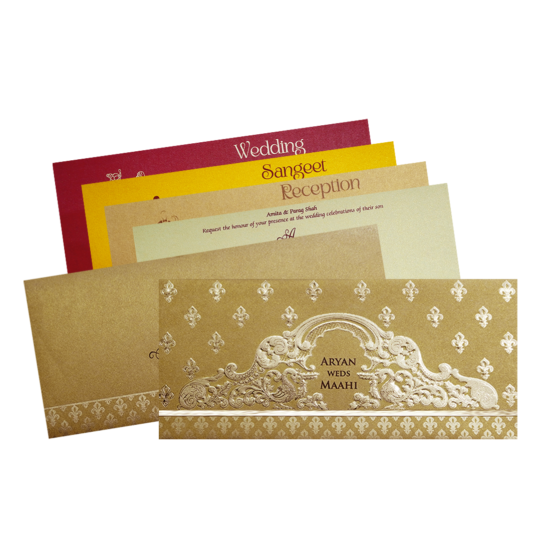 Gold Embossed Regal Wedding Invitation Card-KPR06280