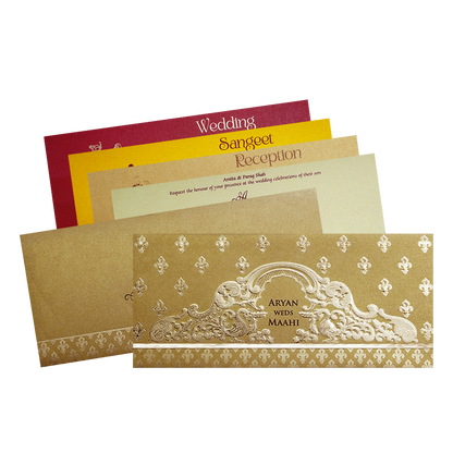 Gold Embossed Regal Wedding Invitation Card-KPR06280