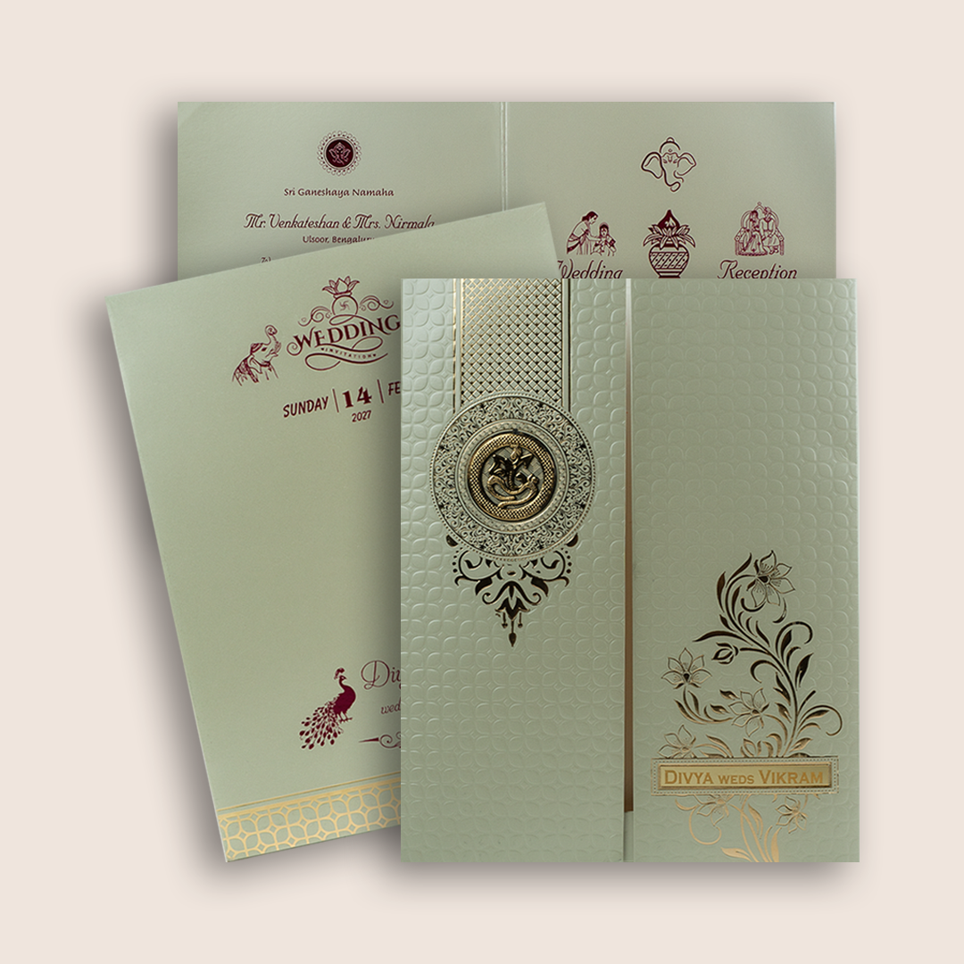 Gold Door Style Embossed Wedding Card - KNK4201G