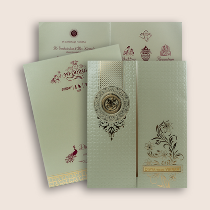 Gold Door Style Embossed Wedding Card - KNK4201G