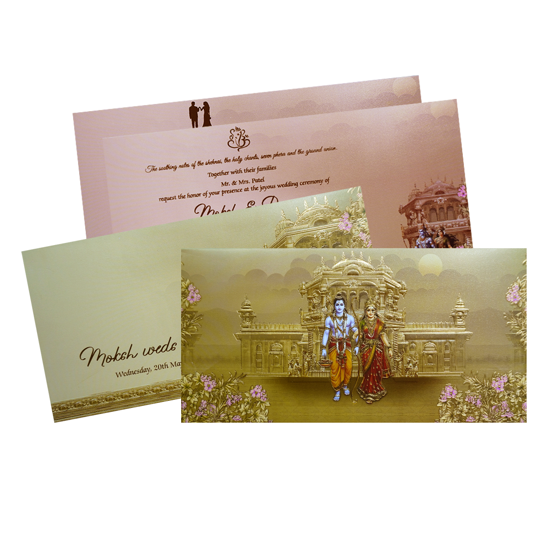 Gold Embossed Ram Sita Palace Wedding Invitation Card-KPR06500