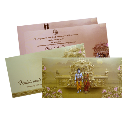 Gold Embossed Ram Sita Palace Wedding Invitation Card-KPR06500