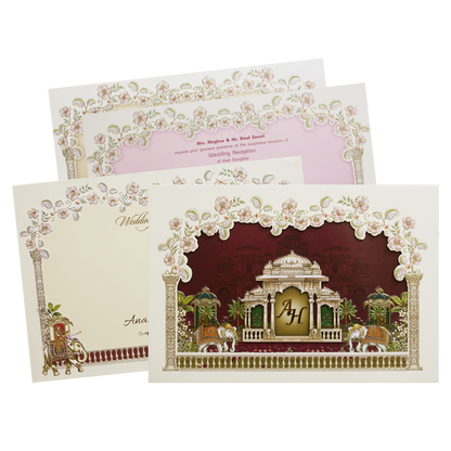 Check out Cream Laser Cut Padded Royal Marriage Ceremony Wedding Card at best price. ?WhatsApp Support ?Express Delivery.