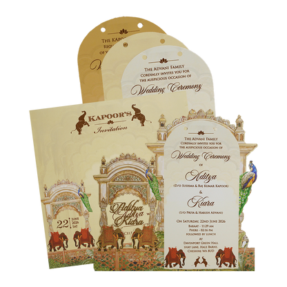 Cream Gold Palace Elephant Wedding Card - KFR15030