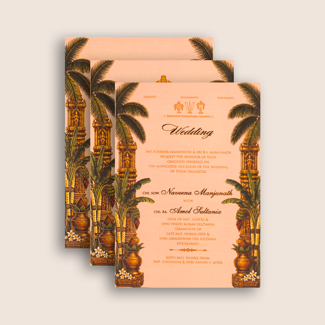 Beige MDF Laser Cut Lord Balaji Padmavathi Wedding Invitation - KNLW202579