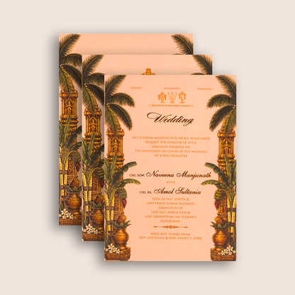 Beige MDF Laser Cut Lord Balaji Padmavathi Wedding Invitation - KNLW202579