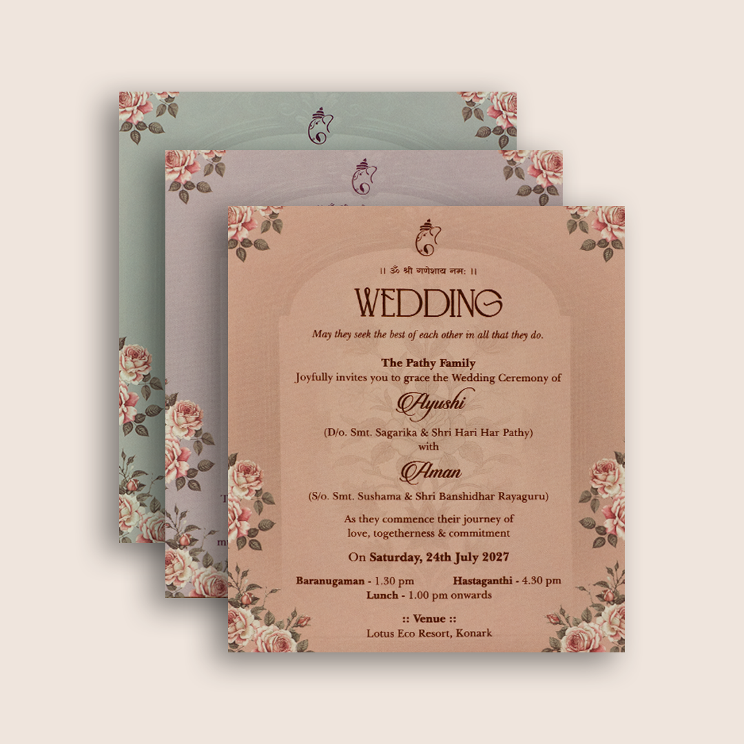 Pale Pink Door Style Padded Invitation Card - KVN07990