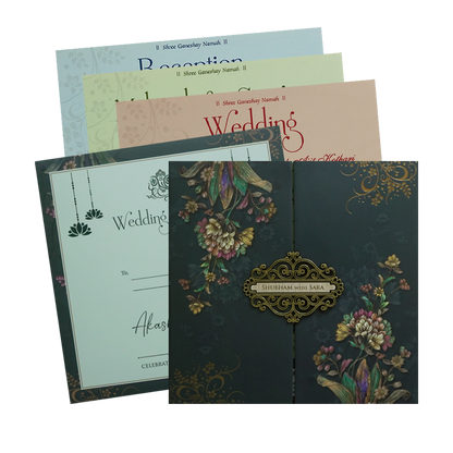 Green Floral Padded Wedding Card - KSH72810