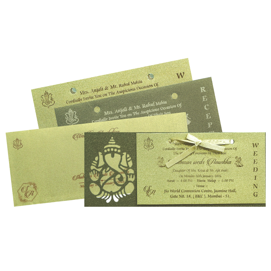 Gold Laser Cut MDF Wedding Invitation Card-KRB07010