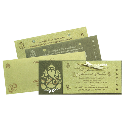 Gold Laser Cut MDF Wedding Invitation Card-KRB07010