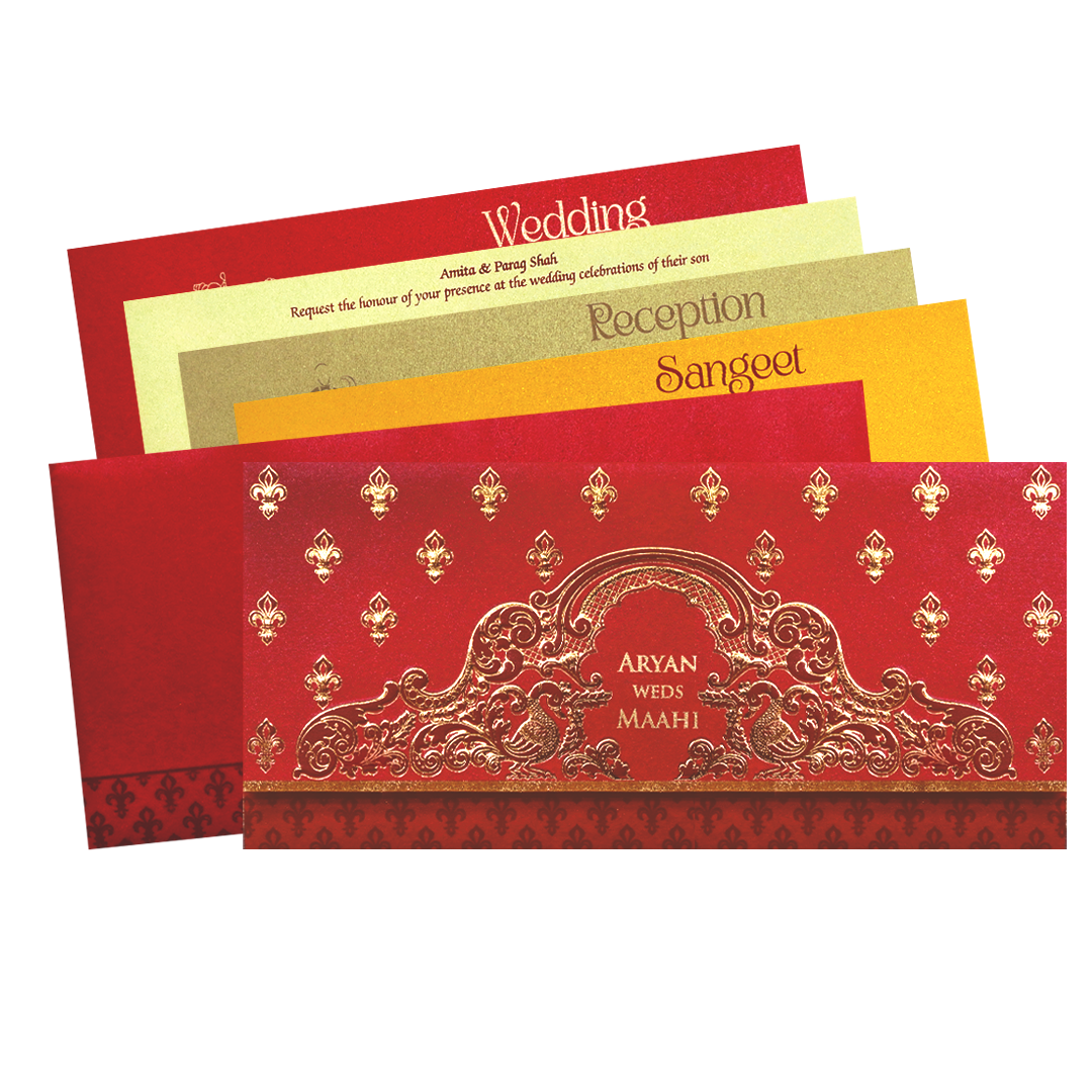 Red Gold Embossed Regal Wedding Invitation Card-KPR06270