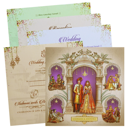 Cream Majestic Couple Cutout Padded Wedding Invitation-KRB09740