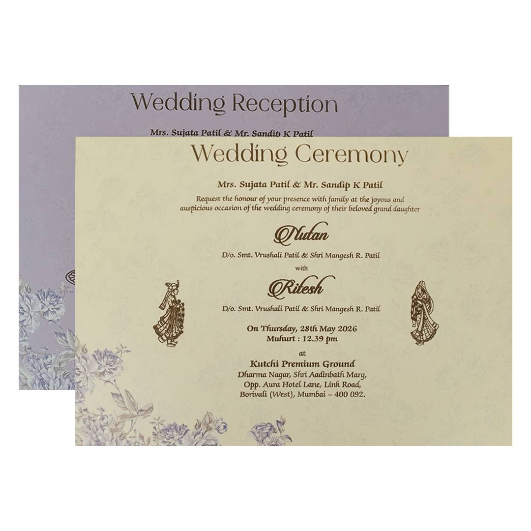 Pastel Lavender Floral Padded Wedding Card-KRE27880