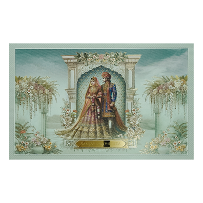 Green Royal Couple Floral Wedding Card-KSH73120