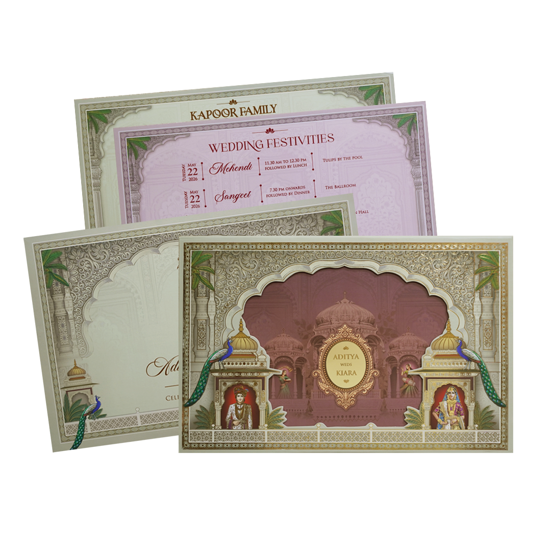 Royal Grey Palace Theme Wedding Card - KFR16310