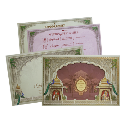 Royal Grey Palace Theme Wedding Card - KFR16310