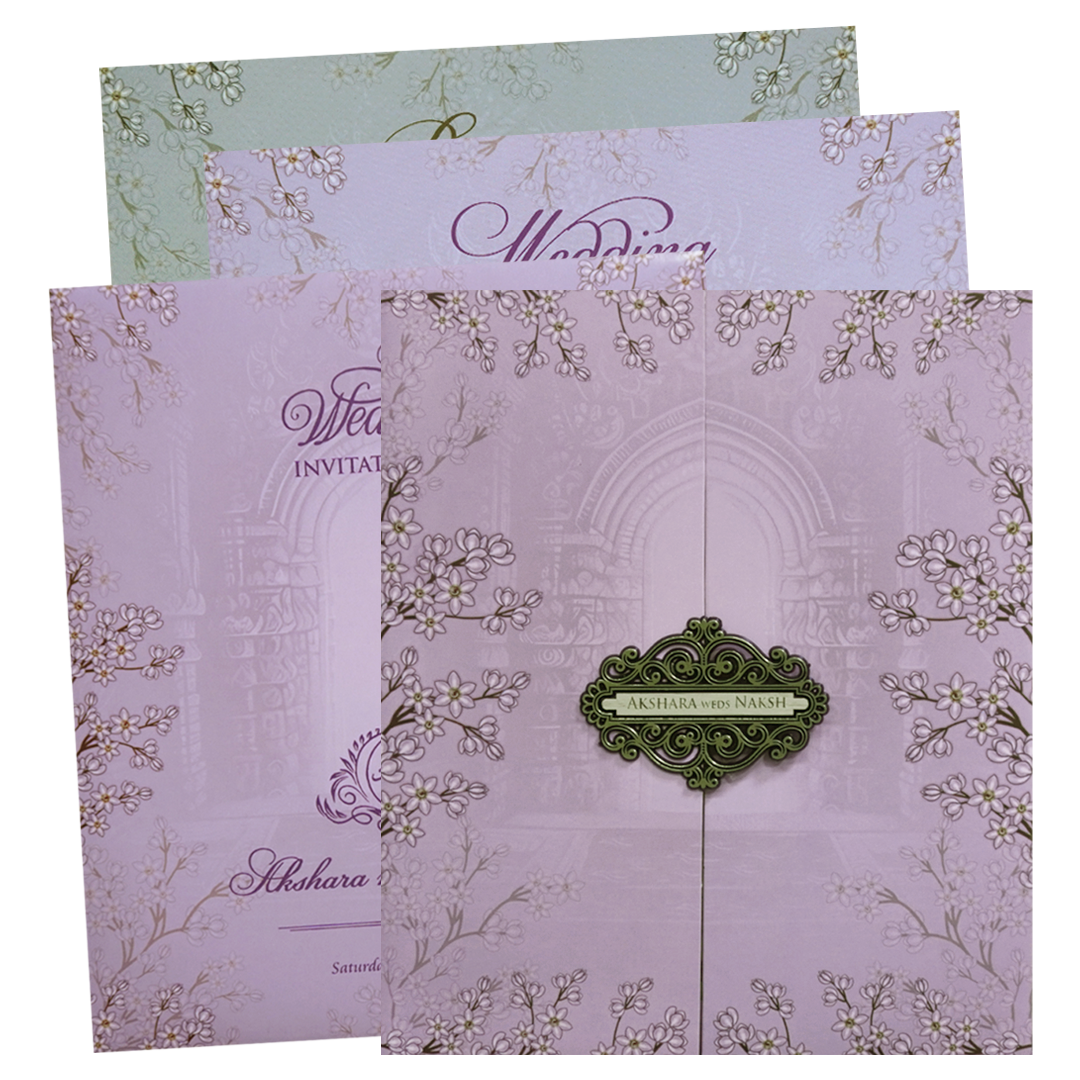 Purple Floral Door Wedding Invitation Card - KVN07610