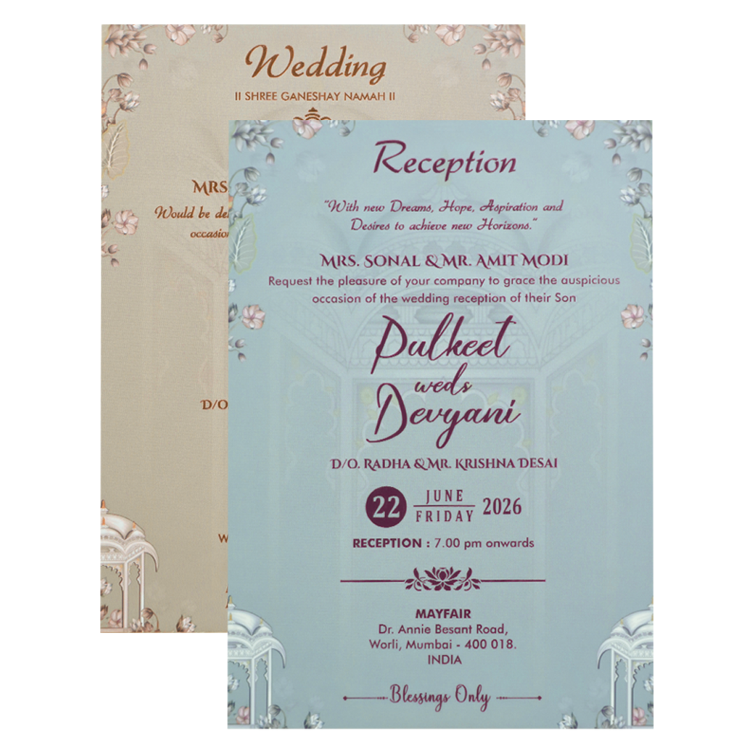 Grey Gold Floral Padded Wedding Card-KJTS1823