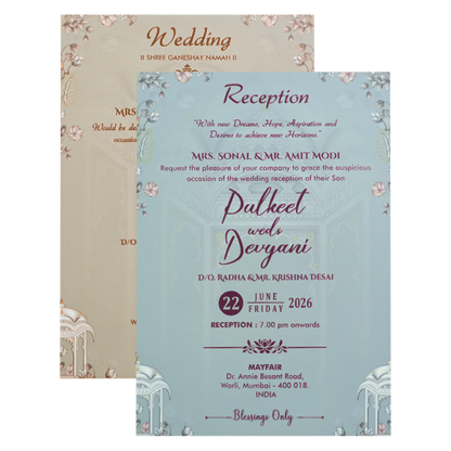 Grey Gold Floral Padded Wedding Card-KJTS1823