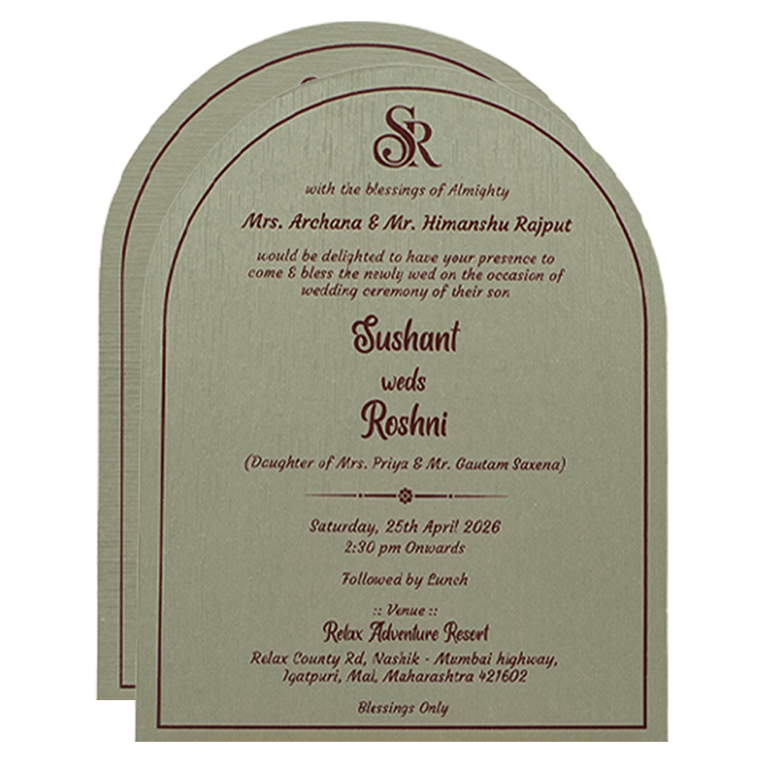 Grey Taupe Arch Wedding Card-KSI65050