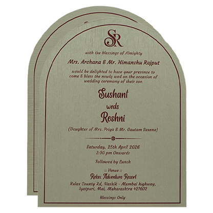 Grey Taupe Arch Wedding Card-KSI65050