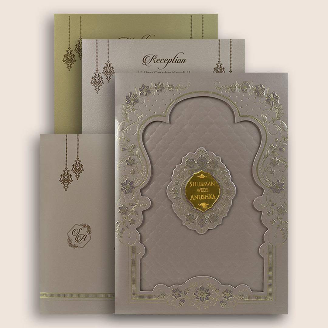 Metallic Pink Floral Laser Cut Padded Wedding Card - KRB09683