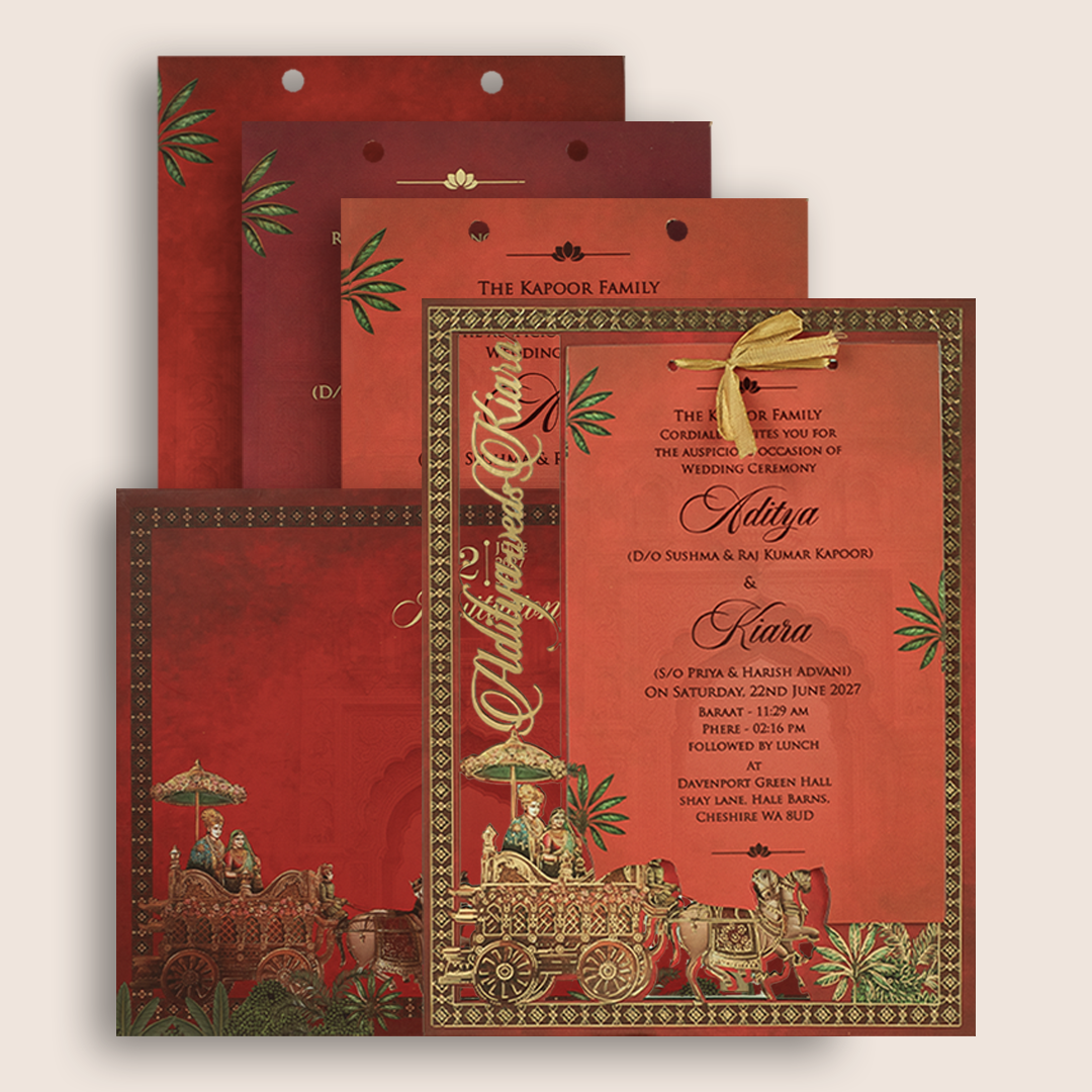 Red Horse Chariot MDF Laser Cut Wedding Card - KFR17030