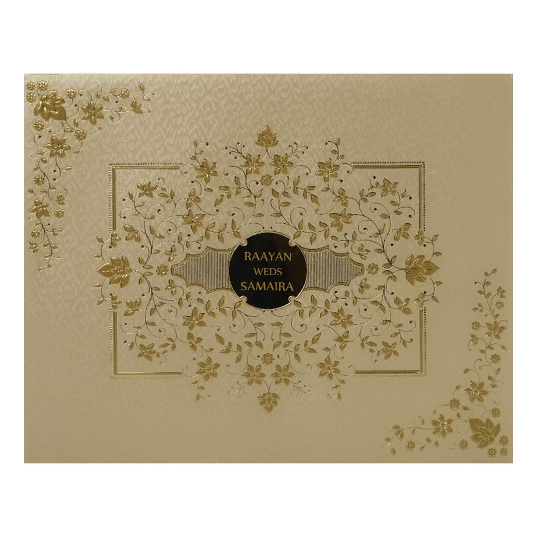 Gold Floral Padded Wedding Card-KSSC2075
