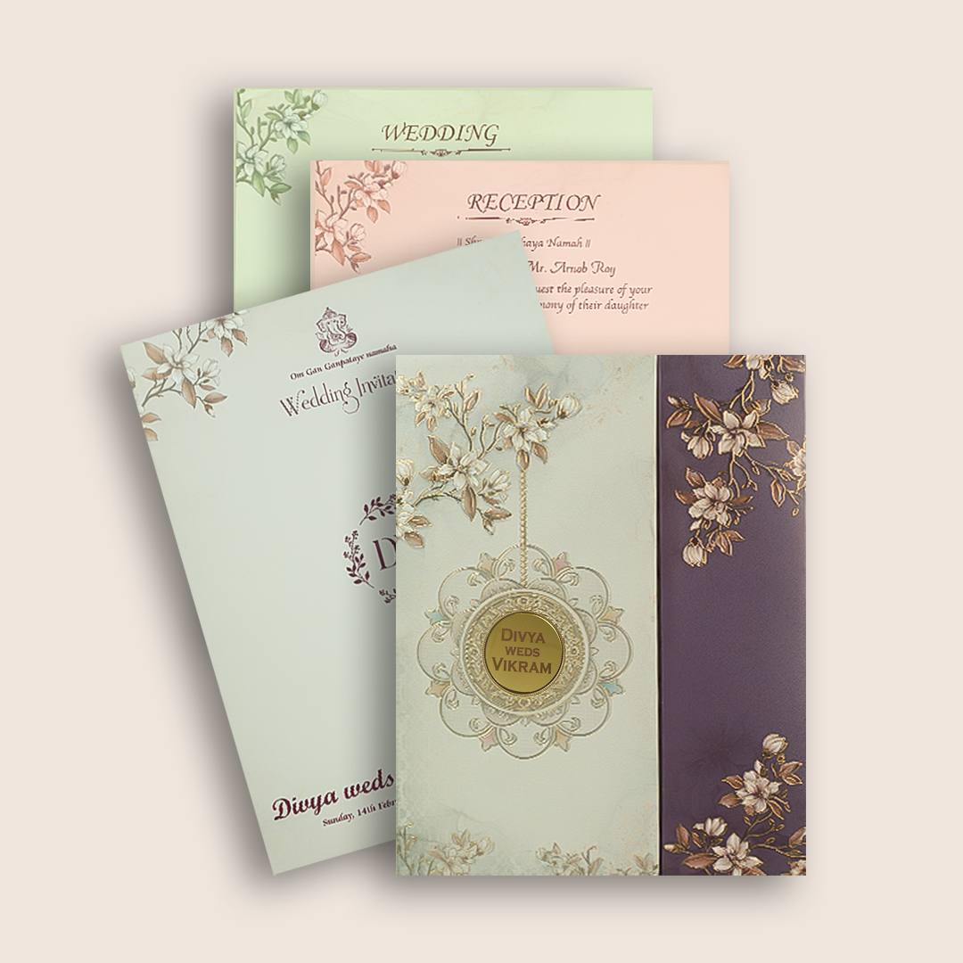 Grey Floral Door Style Padded Wedding Card - KNMO9324