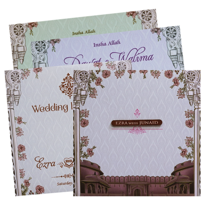 Grey Padded Palace Themed Wedding Card - KVN07490