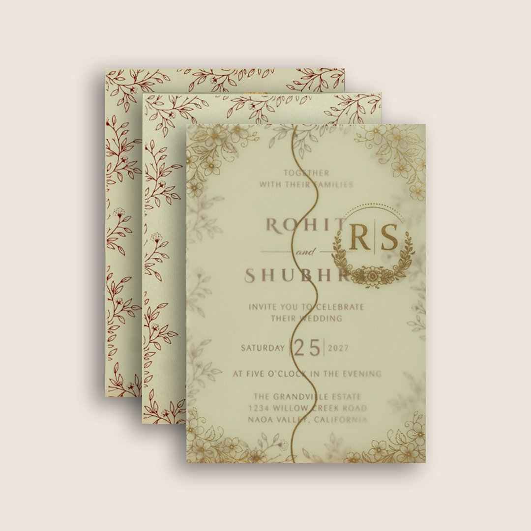 Maroon Floral Laser Cut Wedding Card  - KJP25100
